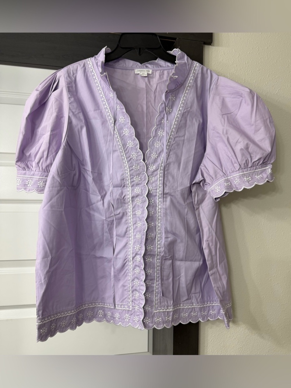 Scalloped Lace-Trim Puff Sleeve Top - Lavender Women's Size 3X - Picture 2 of 10